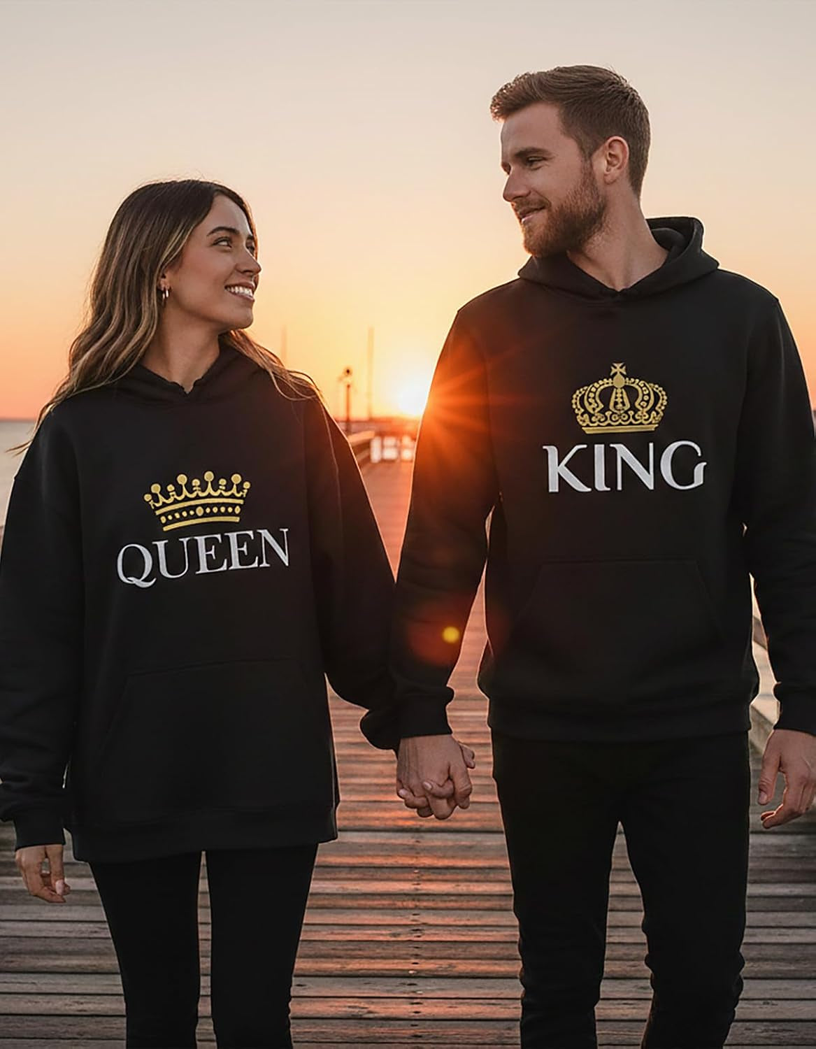 King and Queen Hoodies Set for His and Hers Sweatshirts Matching Couple Hoodies